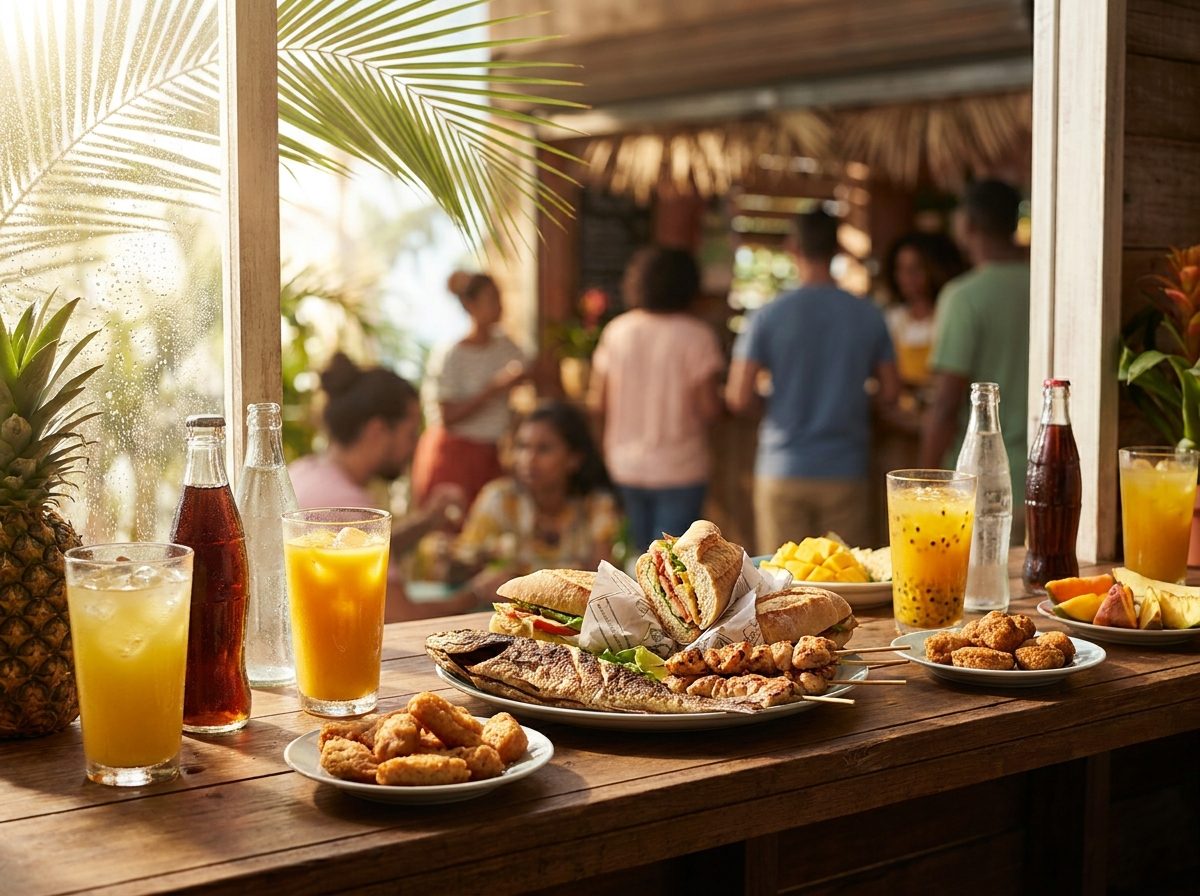 Jus de fruits tropicaux frais et sodas bien glacés